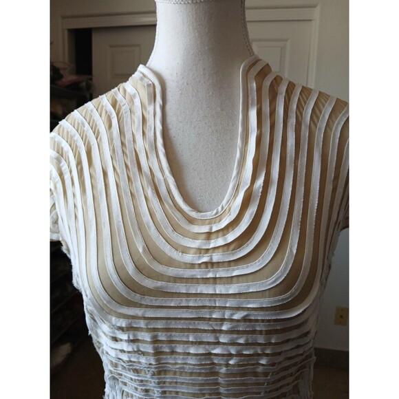 Obstinee By Ika Womens Blouse Tunic Tan Beige Textured Cap Sleeve‎ Size 4 Career - Picture 6 of 14